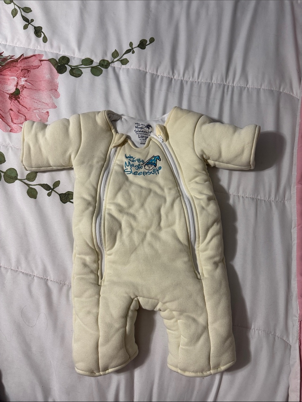 Baby Merlin's Magic Sleepsuit Cream Pajamas gently used Large 6-9 months